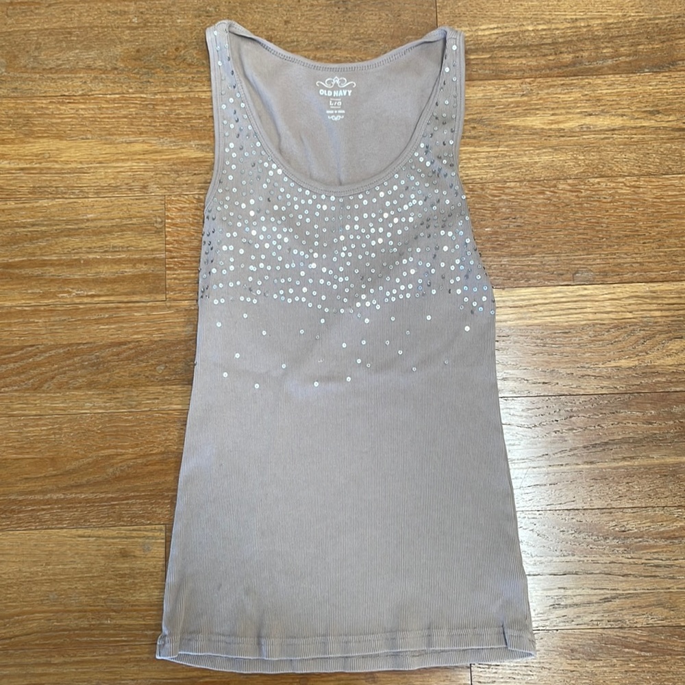 Old Navy Womens Large Tan Tank-top with Silver Chest Embellishments